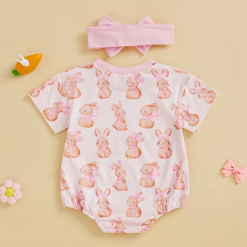 Lioraitiin 0-18M Baby Girl Easter Outfit Short Sleeve Crew Neck
