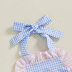 Lioraitiin Baby Girl Crab Plaid Romper Dress Tie-up Halter Neck