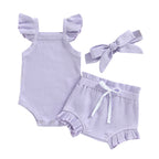 Lioraitiin 0-18M Toddler Girls 3Pcs Fly Sleeve Solid Romper Tops