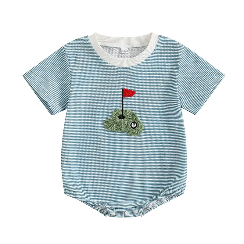 Newborn Baby Boy Romper Short Sleeve Round Neck Stripes Print