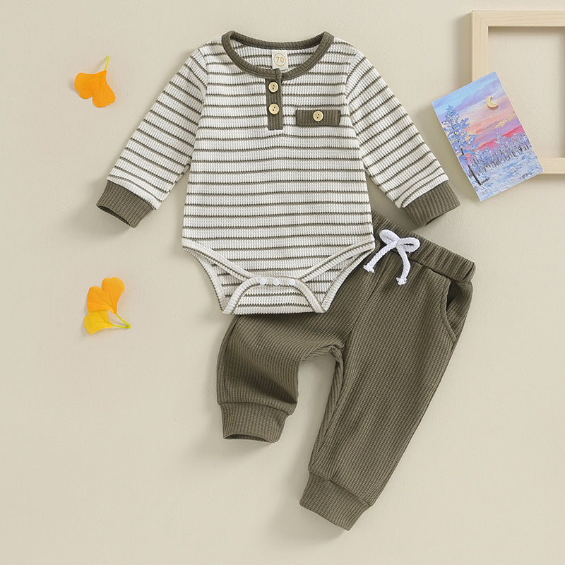 Lioraitiin 0-18M Newborn Baby Boy Girl Waffle Knit Striped Romper