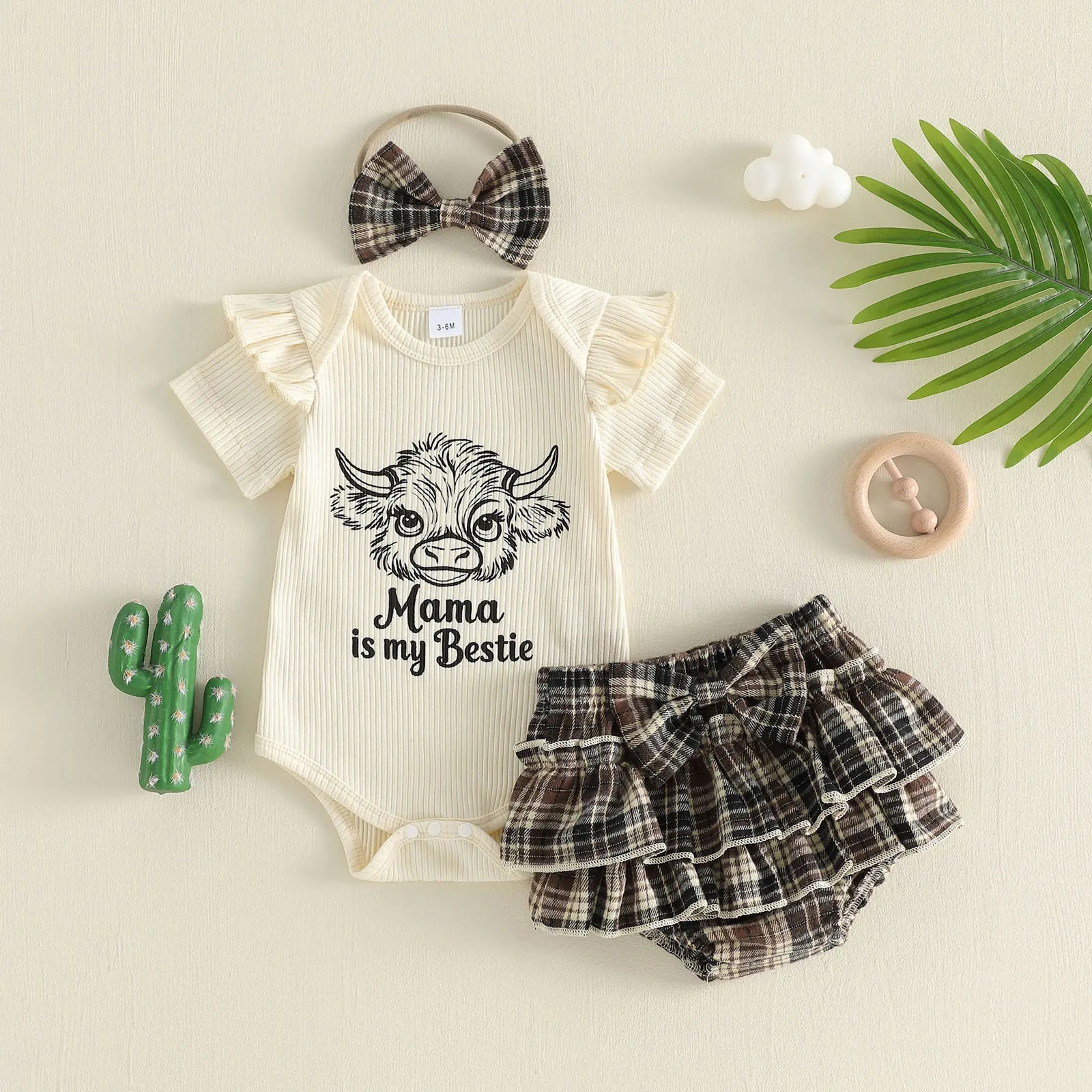 Lioraitiin Infant Girl Baby Outfit Crew Neck Ruffle Short Sleeve Bull