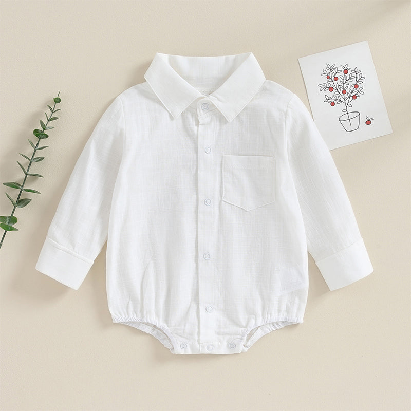 Lioraitiin 0-24M Newborn Baby Boy Cotton Linen Shirt Romper Solid