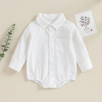 Lioraitiin 0-24M Newborn Baby Boy Cotton Linen Shirt Romper Solid