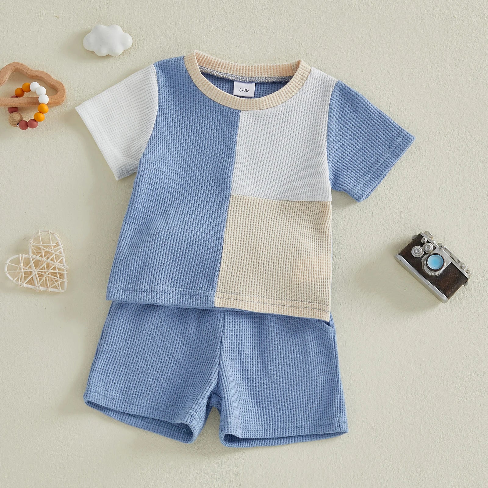Lioraitiin Kids Boys Shorts Set Short Sleeve Contrast Color T-shirt