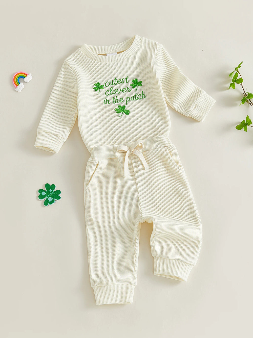 Lioraitiin Baby Girls Outfits Long Sleeve Shamrock Embroidery Romper