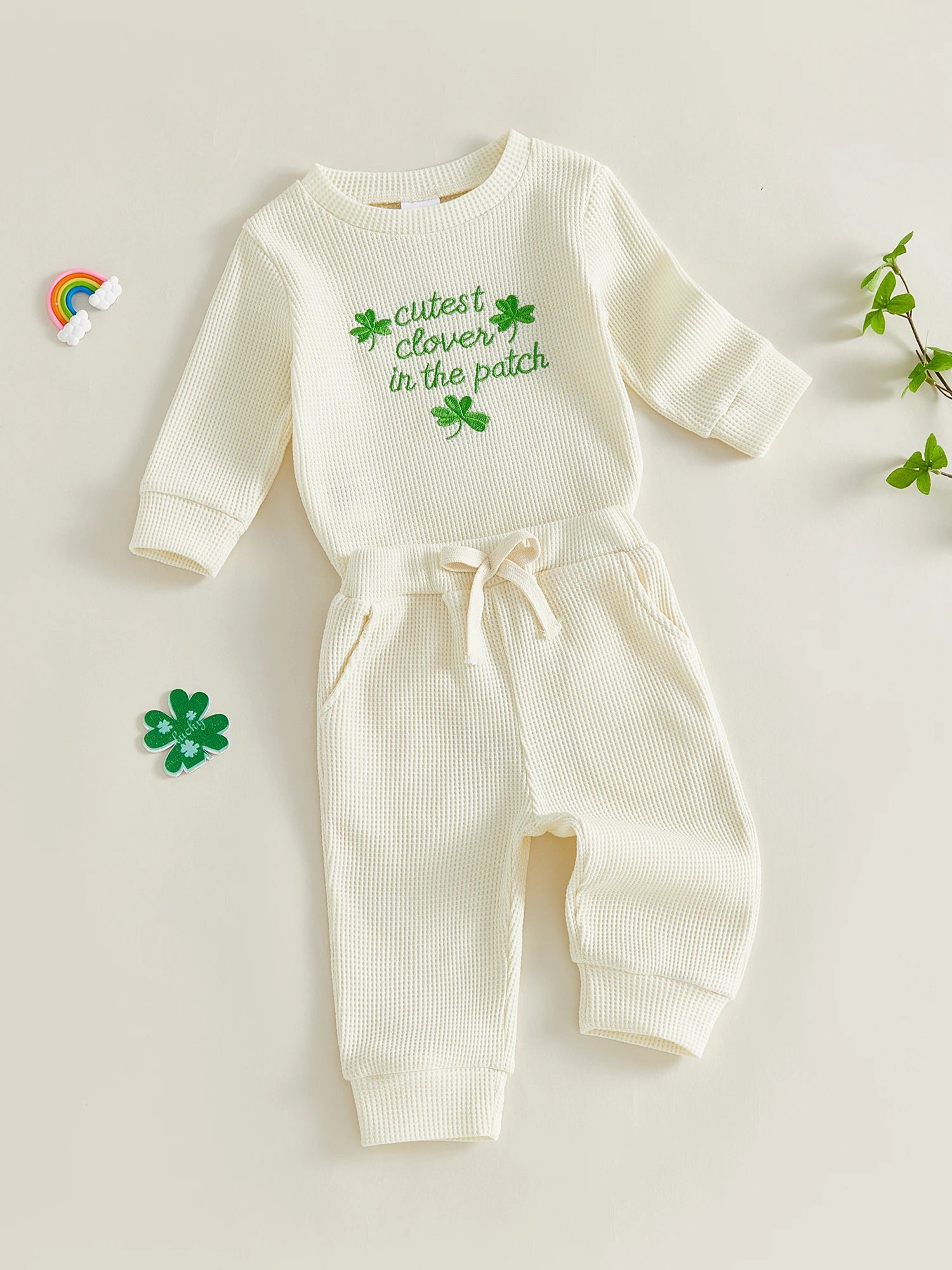 Lioraitiin Baby Girls Outfits Long Sleeve Shamrock Embroidery Romper