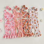 Lioraitiin 0-4Years Toddler Girls 3Pcs Outfit Sets Sleeveless One