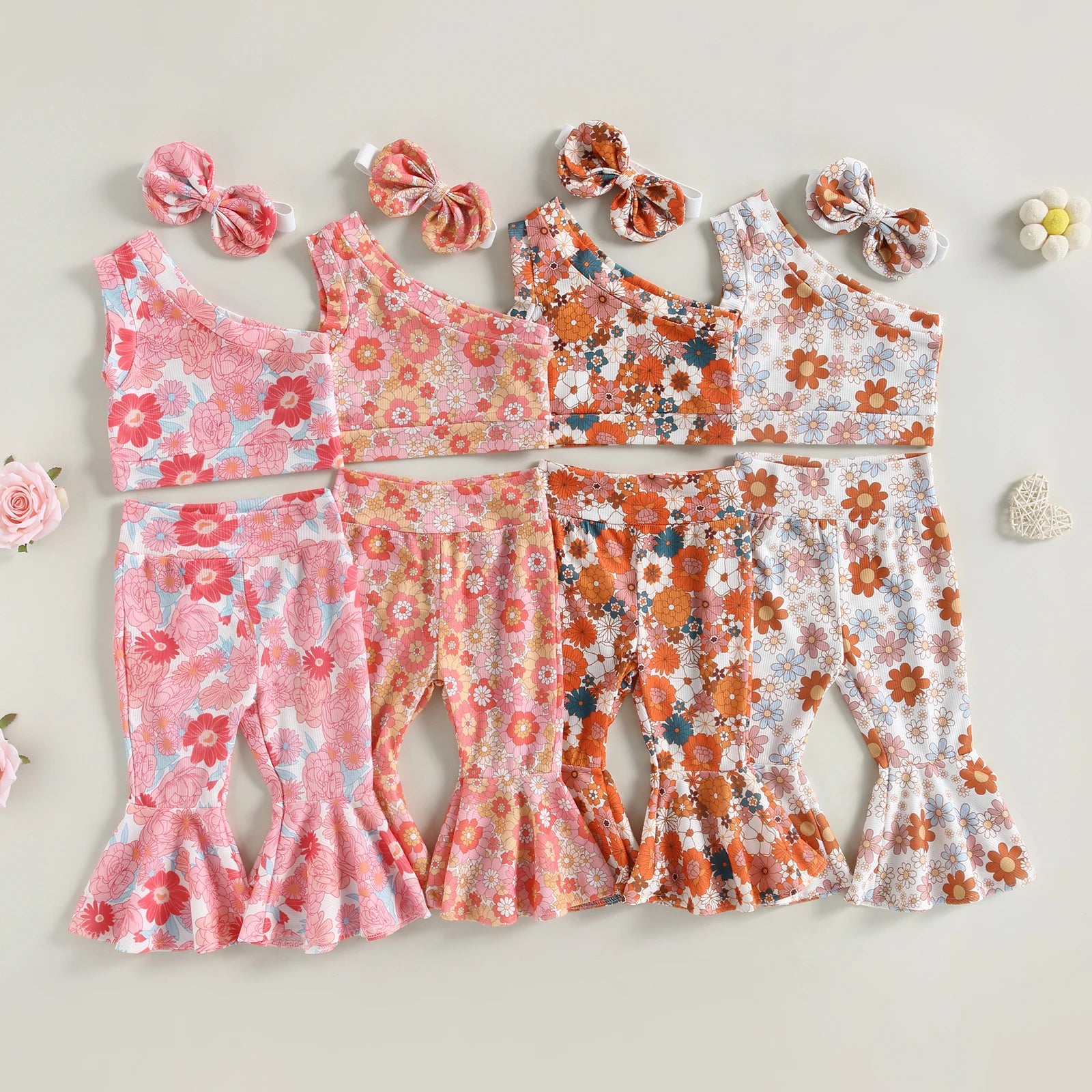 Lioraitiin 0-4Years Toddler Girls 3Pcs Outfit Sets Sleeveless One