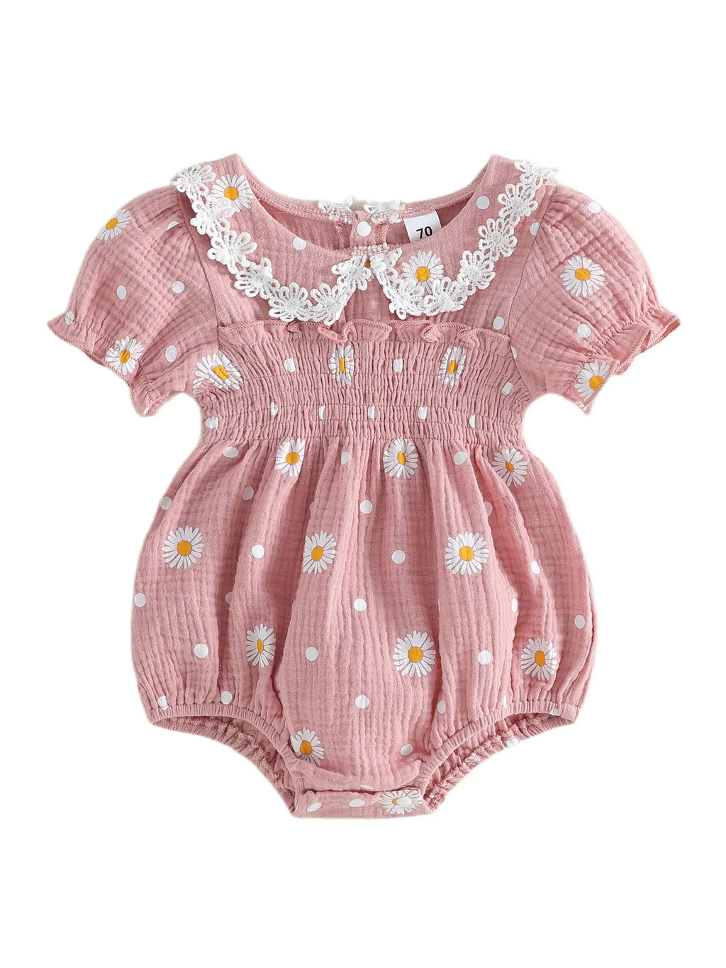 Lioraitiin Infant Baby Girl Romper Puff Short Sleeve Doll Collar