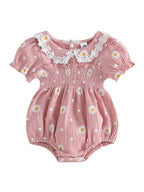 Lioraitiin Infant Baby Girl Romper Puff Short Sleeve Doll Collar