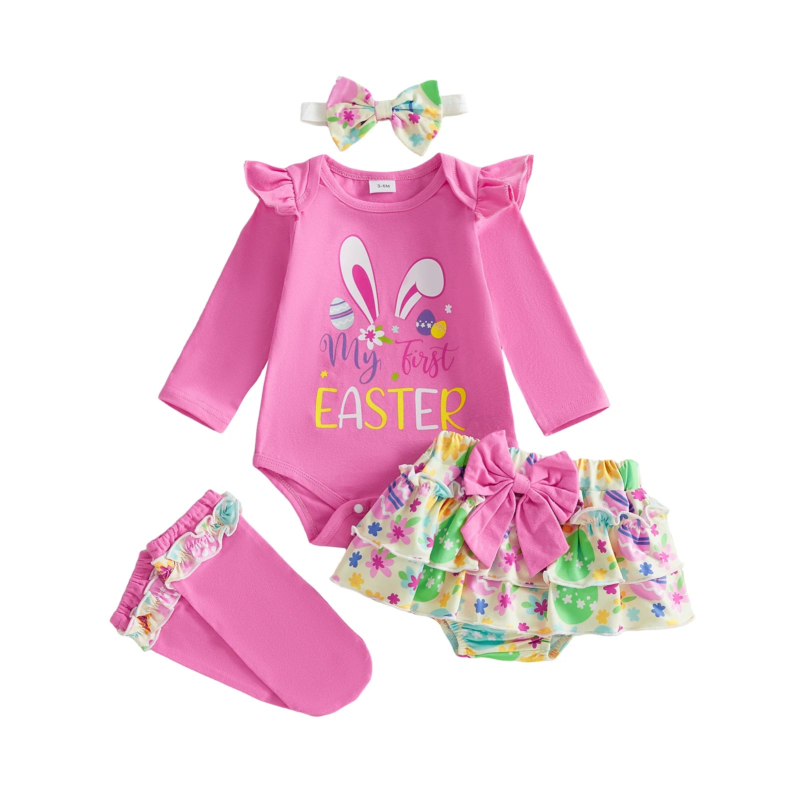 Baby Girl Easter Outfit, Long Sleeve Letters Romper with Eggs Print