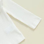 Lioraitiin Toddler Girl Outfits Solid Color Ribbed Knit Ruffles Crew