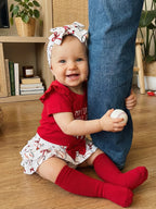 Lioraitiin Baby Girl Outfits Letter Bow Print O-Neck Short Sleeve