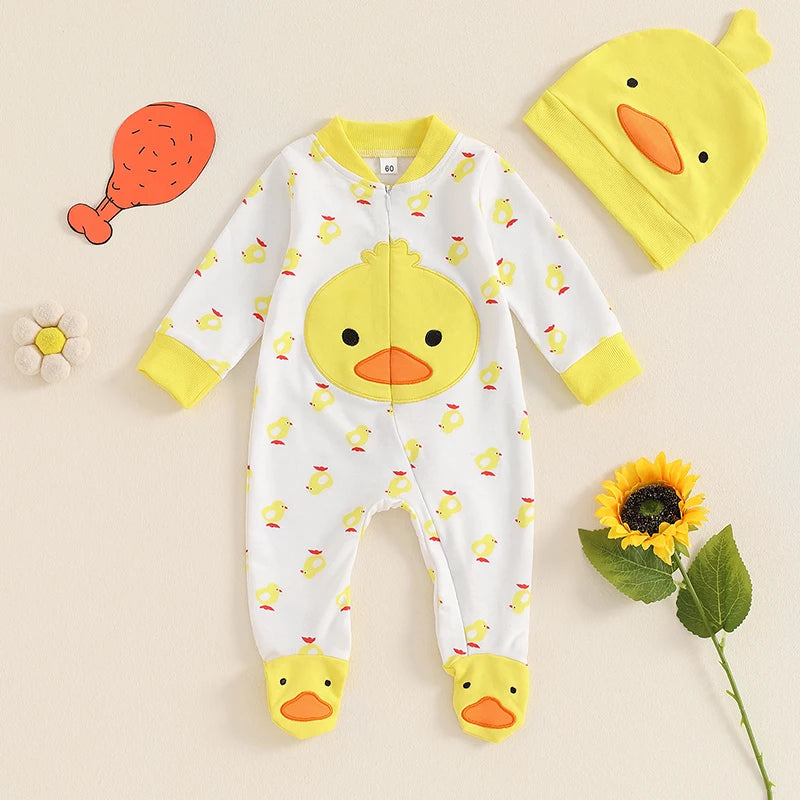 Lioraitiin Newborn Boy Girl Duck Outfit, Long Sleeve Full Length