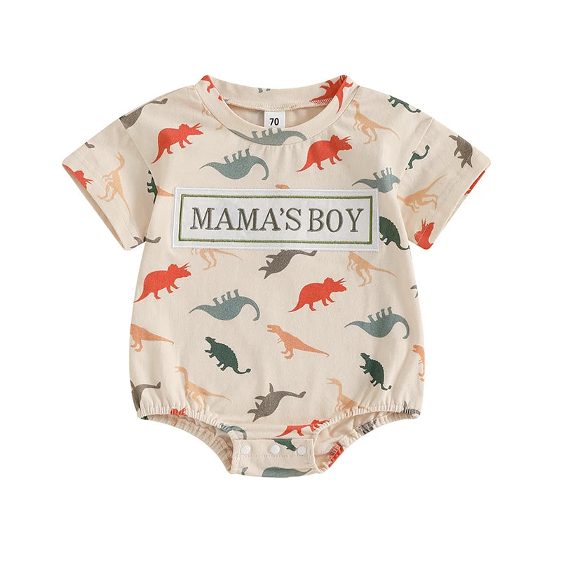 Lioraitiin Baby Boy Dinosaur Romper Letter Embroidery Short Sleeve
