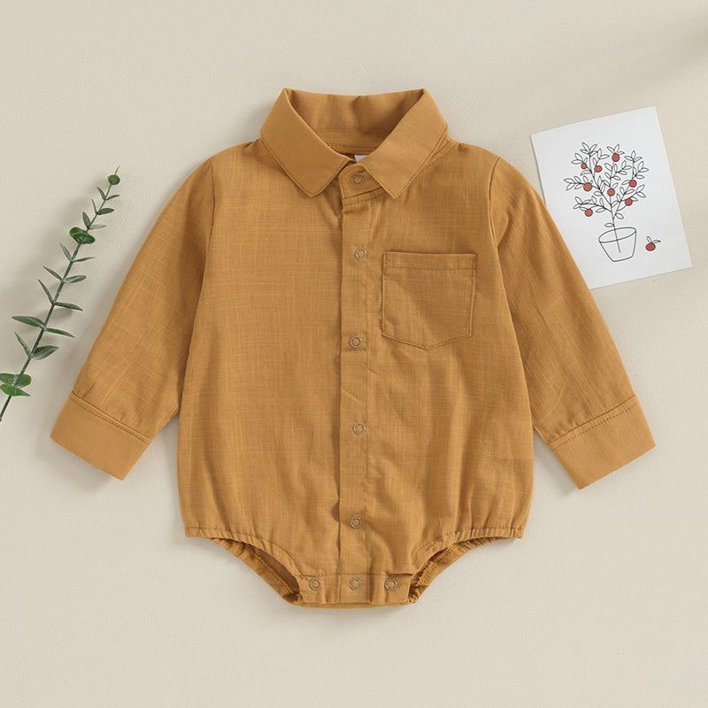 Lioraitiin 0-24M Newborn Baby Boy Cotton Linen Shirt Romper Solid