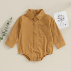 Lioraitiin 0-24M Newborn Baby Boy Cotton Linen Shirt Romper Solid