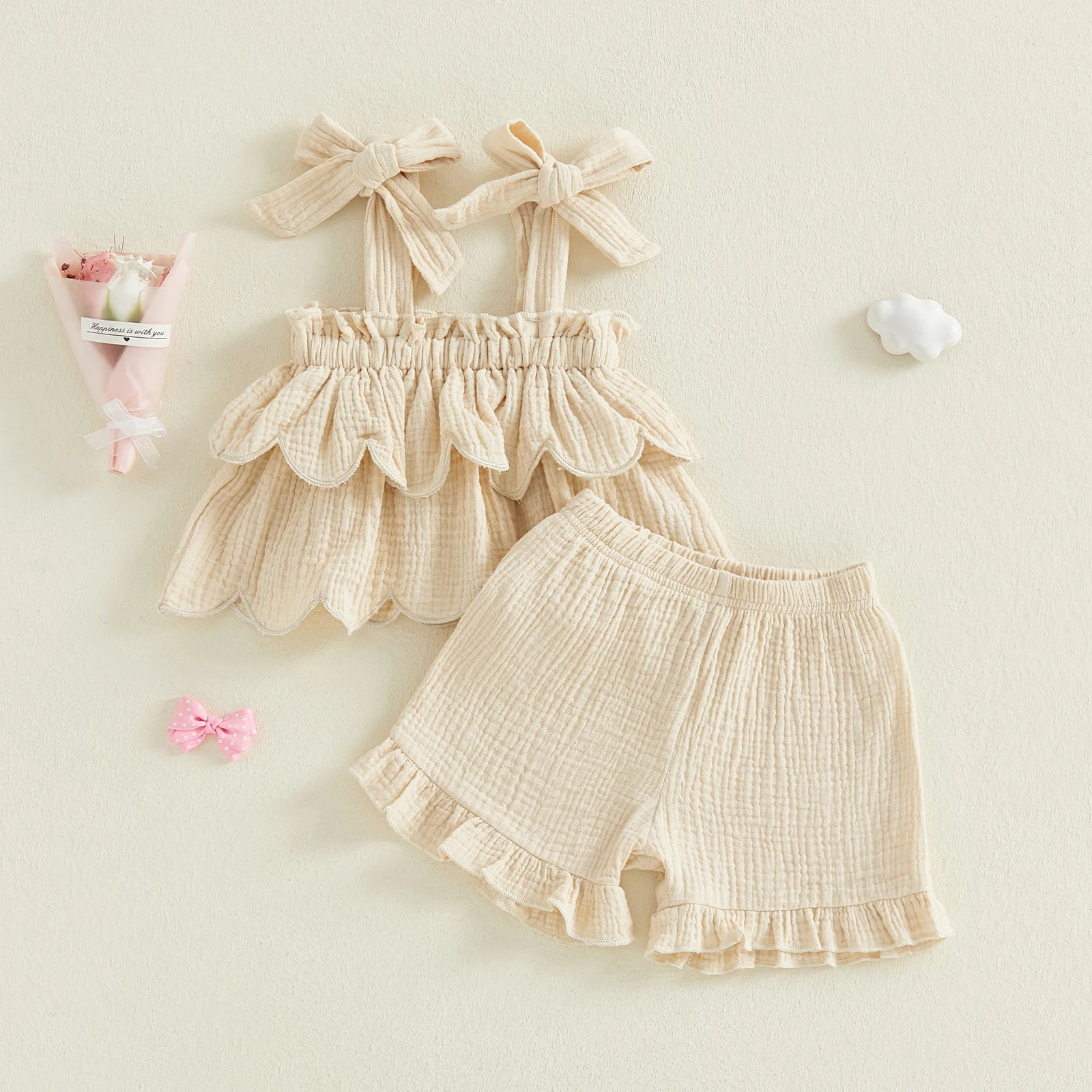 Lioraitiin Girls 2 Piece Outfits Solid Color Sleeveless Tiered Tops