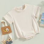 Lioraitiin 0-24M Baby Boys Girls Rompers Solid Short Sleeve O-neck