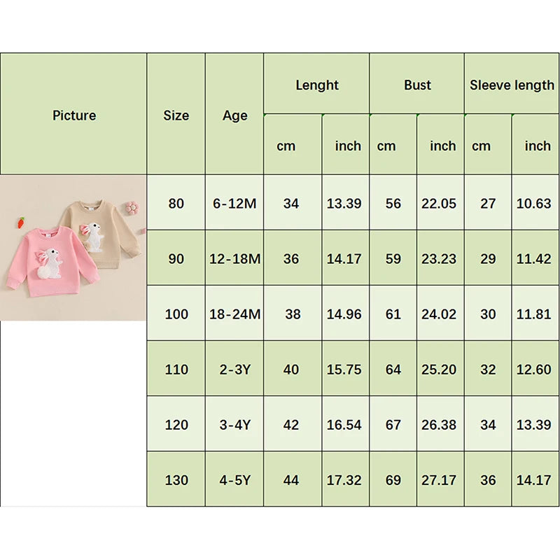 Lioraitiin Toddler Girls Boys Sweatshirts Easter Rabbit Embroidered