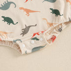 Lioraitiin Baby Boy Dinosaur Romper Letter Embroidery Short Sleeve