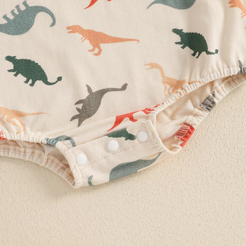 Lioraitiin Baby Boy Dinosaur Romper Letter Embroidery Short Sleeve