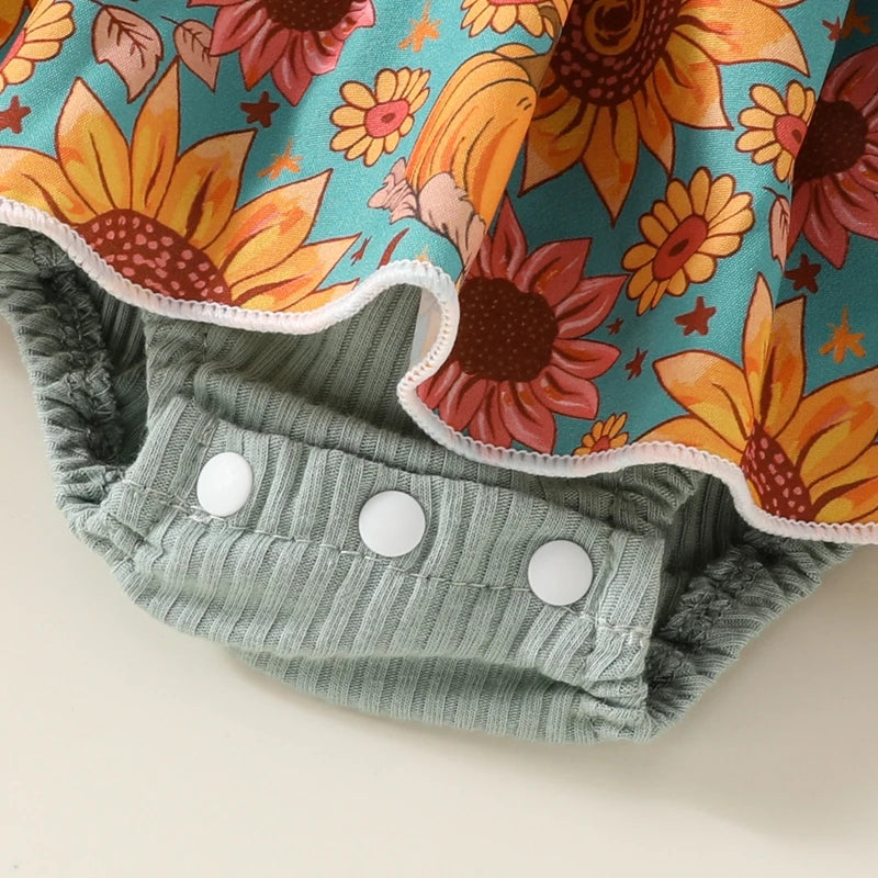 Lioraitiin Baby Girl Outfit, Flower Print Ruffle Trim Long Sleeve