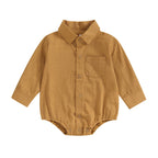 Lioraitiin 0-24M Newborn Baby Boy Cotton Linen Shirt Romper Solid
