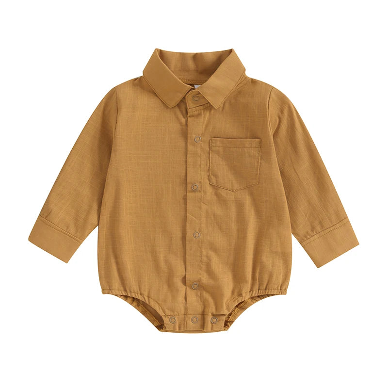 Lioraitiin 0-24M Newborn Baby Boy Cotton Linen Shirt Romper Solid