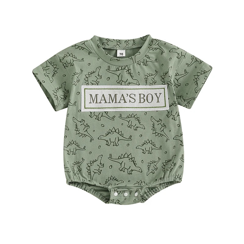Lioraitiin Baby Boy Dinosaur Romper Letter Embroidery Short Sleeve