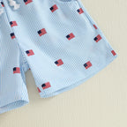 Lioraitiin Baby Boys Patriotic Outfits Flag Embroidery Short Sleeves