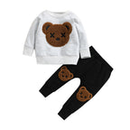 Lioraitiin 0-5Years Kids Boy Tracksuit Fluffy Cartoon Bear O-Neck