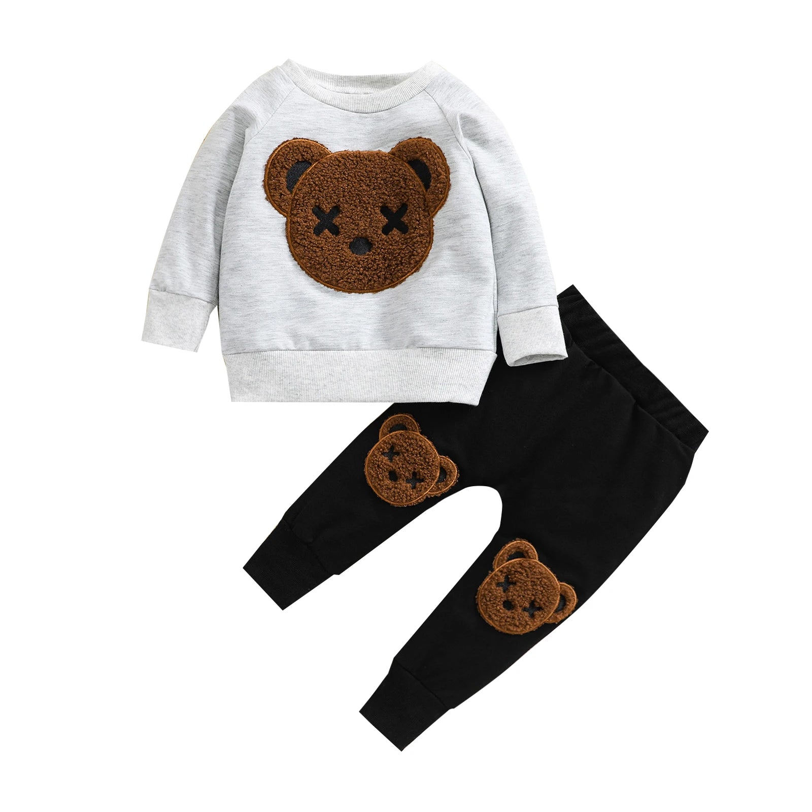 Lioraitiin 0-5Years Kids Boy Tracksuit Fluffy Cartoon Bear O-Neck