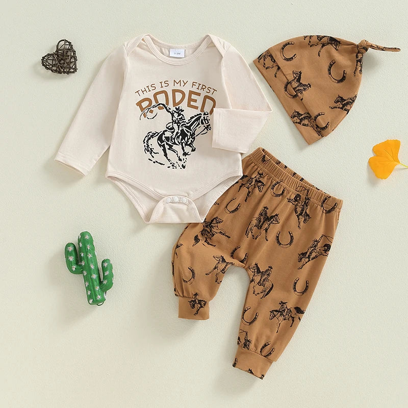 Lioraitiin Baby Boys 3PCS Outfit Sets Long Sleeve Letter Print Romper