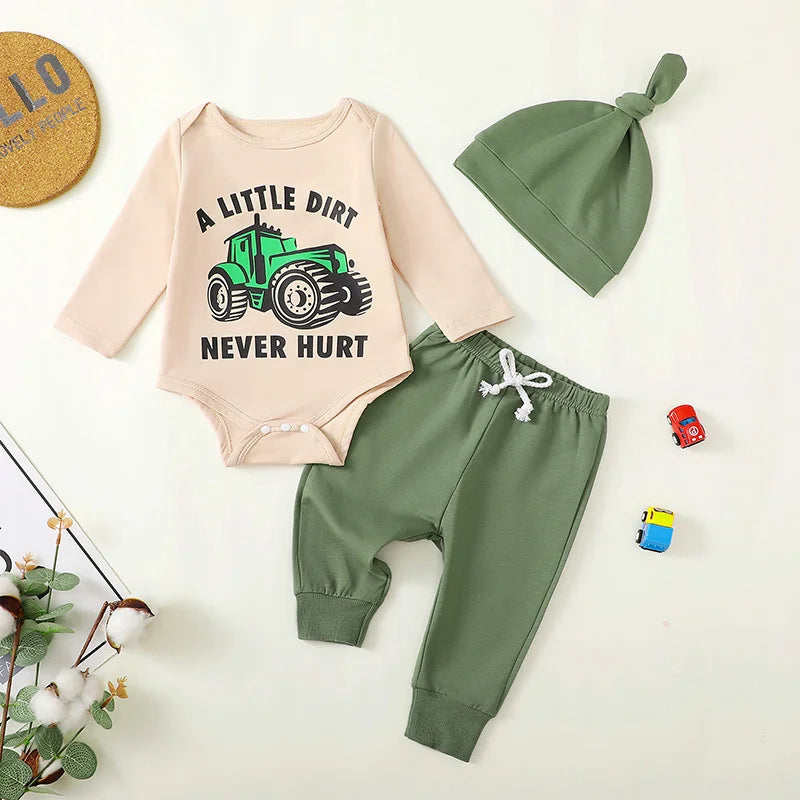 Lioraitiin Baby Boy Outfit Tractor Print Long Sleeve Rompers and