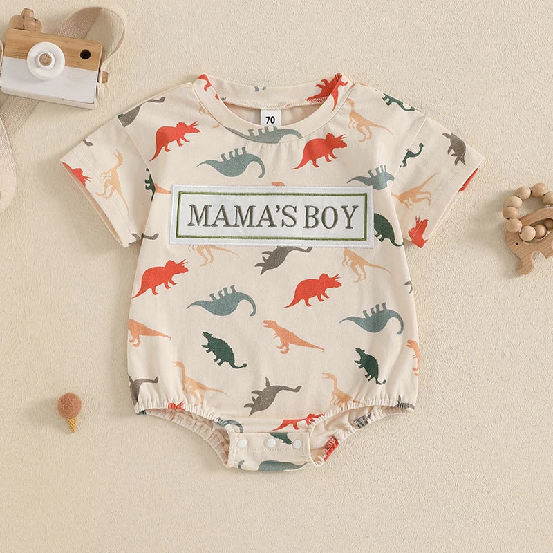 Lioraitiin Baby Boy Dinosaur Romper Letter Embroidery Short Sleeve