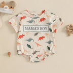 Lioraitiin Baby Boy Dinosaur Romper Letter Embroidery Short Sleeve