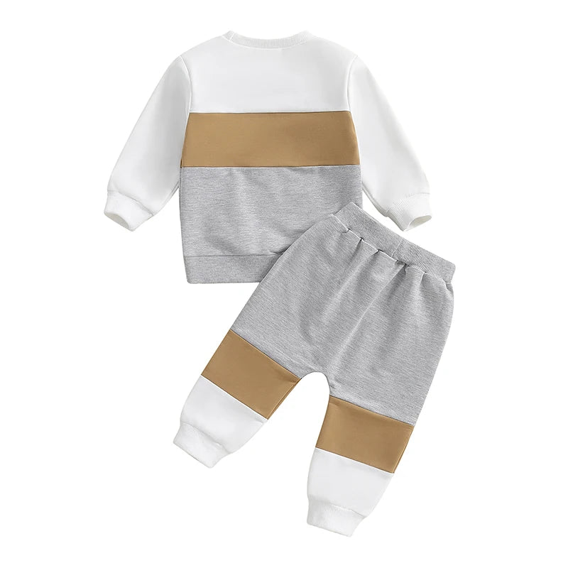 Lioraitiin Toddler Boy Set Contrast Color Long Sleeve Crew Neck