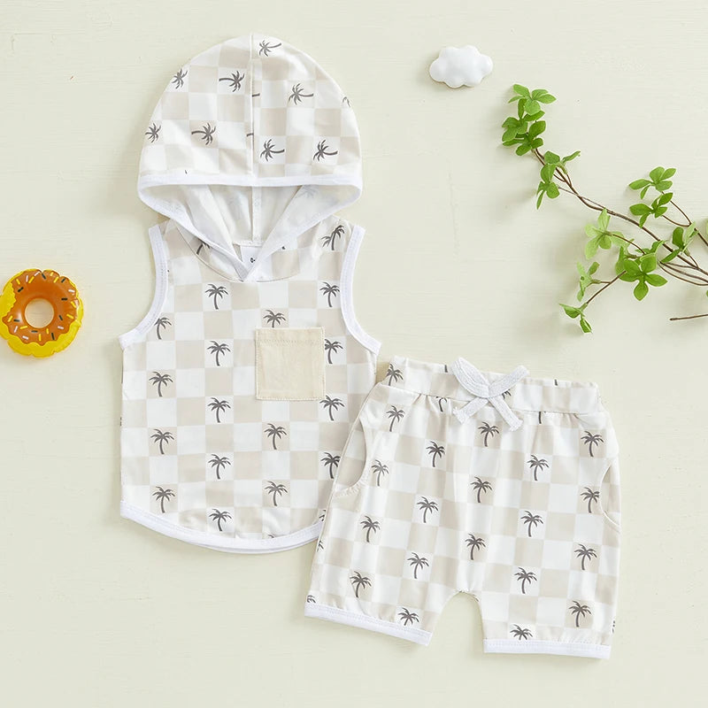Lioraitiin Toddler Baby Boy Checkered Outfit Tree Print Sleeveless