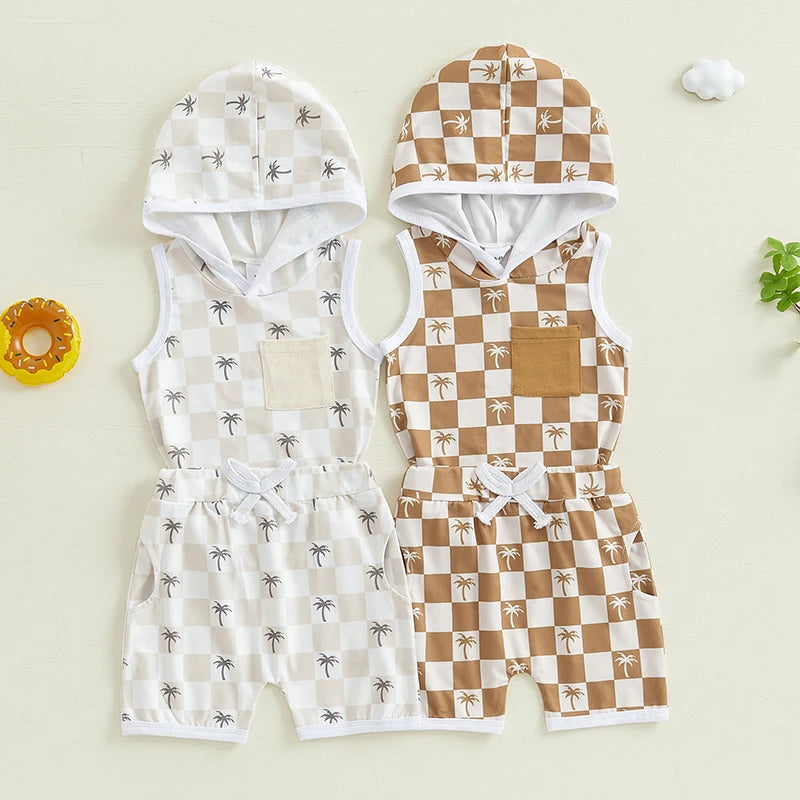 Lioraitiin Toddler Baby Boy Checkered Outfit Tree Print Sleeveless