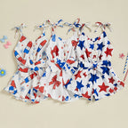 Lioraitiin Kid Girl 4th of July Overalls Shorts Bow/Popsicle Print