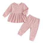 Lioraitiin 1-5Y Toddler Girl Outfits Floral Print Crew Neck Long