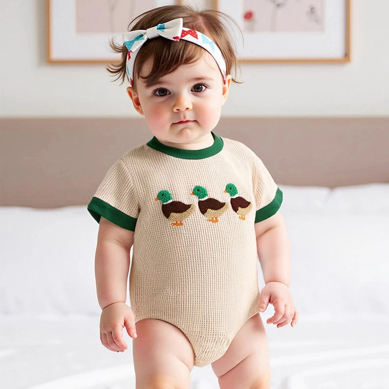 Lioraitiin Newborn Baby Boys Girls Romper Short Sleeve Crew Neck Duck