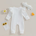 Lioraitiin 0-12M Newborn Infant Baby Girl Ruffle Zipper Romper Long