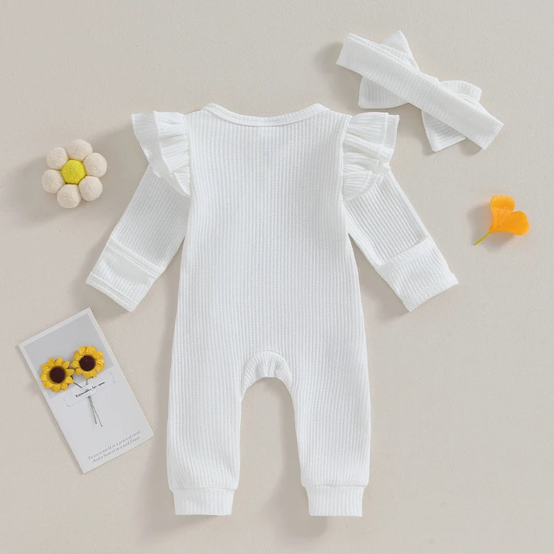 Lioraitiin 0-12M Newborn Infant Baby Girl Ruffle Zipper Romper Long
