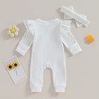 Lioraitiin 0-12M Newborn Infant Baby Girl Ruffle Zipper Romper Long