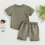 Lioraitiin 0-4Years Baby Kids Boys 2Pcs Set Short Sleeve Crew Neck