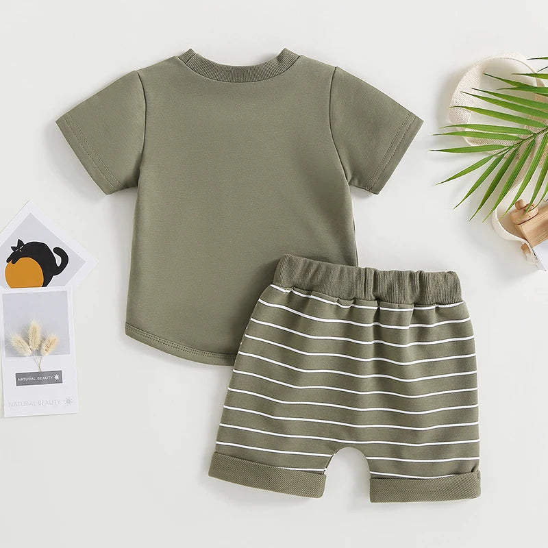 Lioraitiin 0-4Years Baby Kids Boys 2Pcs Set Short Sleeve Crew Neck