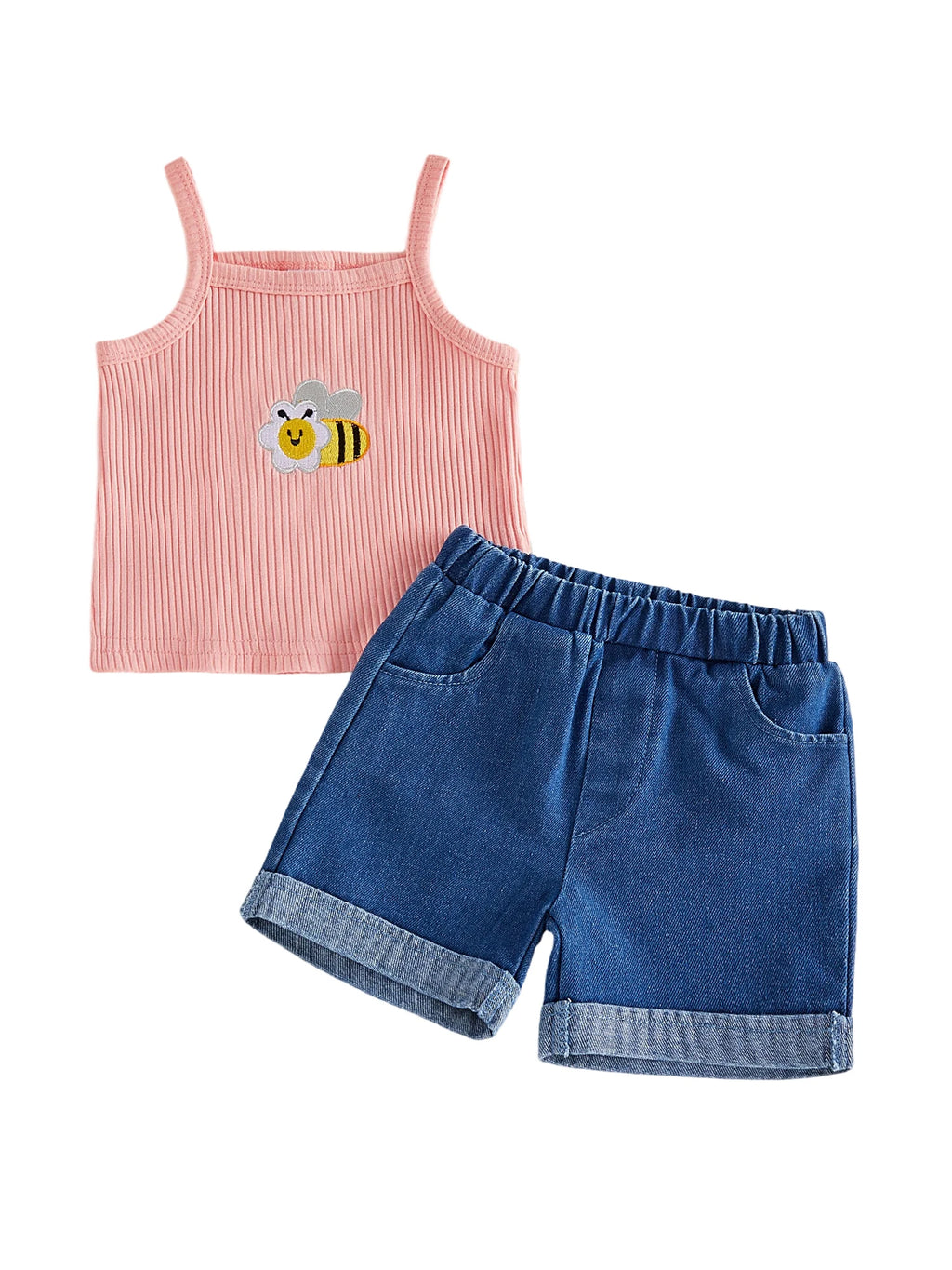 Lioraitiin Toddler Baby Girls Outfit Fashionable Cute Bee Embroidery